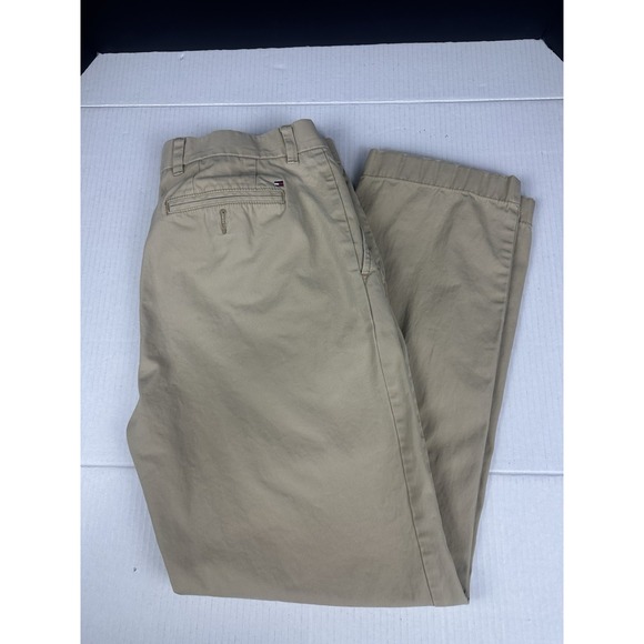 Tommy Hilfiger Custom Fit Pants‎ Men's 34x32 Tan Straight Casual Stain On Leg - Picture 1 of 8